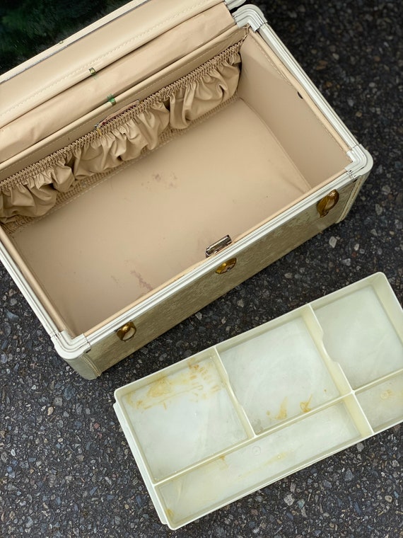 Vintage Samsonite 4512 Beige Marble Train Case Luggag… Gem