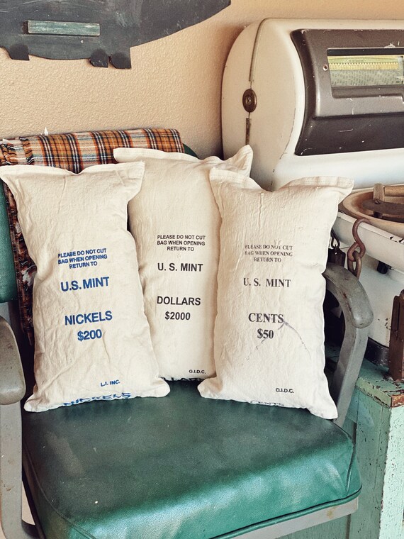 Vintage U.S. Mint Canvas Bank Coin Money Bag Pillow Vintage Textile Home Decor Decorative Home Decor Pillow Dollars Nickels Cents Etsy