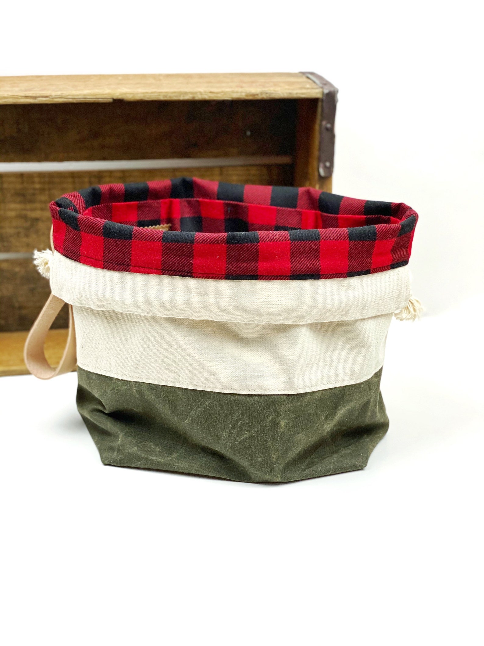 Army Green Waxed Canvas Project Bag Natural Duck Canvas Etsy