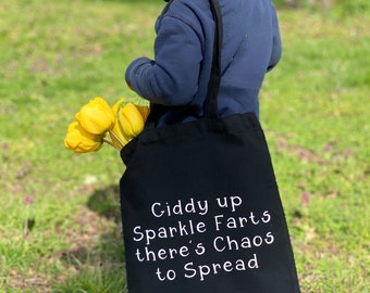 Giddy Up Sparkle Farts Cotton Tote Bag: Funny Reusable Market Bag
