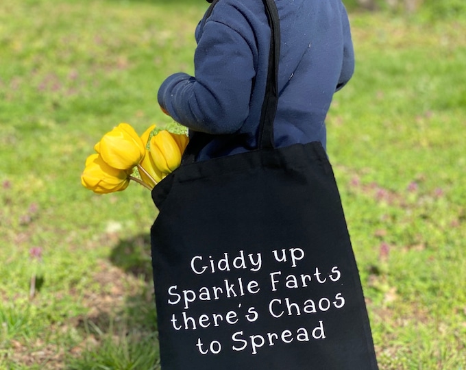 Giddy Up Sparkle Farts Cotton Tote Bag Funny Reusable Farmers Market Grocery Beach Bag