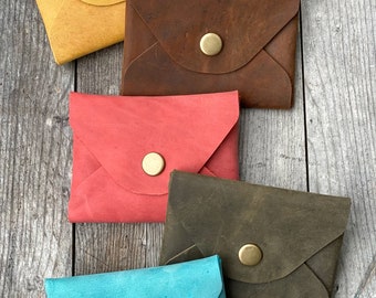 Mini Leather Card Cash Wallet, Gift Card Holder, Credit Card Snap Pouch, Small Snap Coin Purse