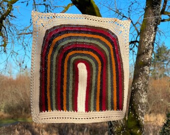 Handmade Crochet Rainbow Afghan Acrylic Wool Blend Throw 48" x 48"