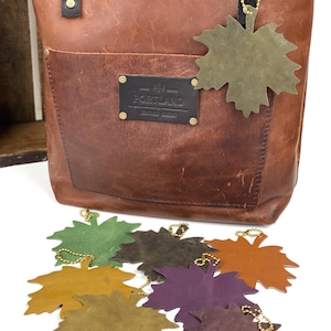Maple Leaf Leather Purse Charm: Fall Colors Keyring Accessory