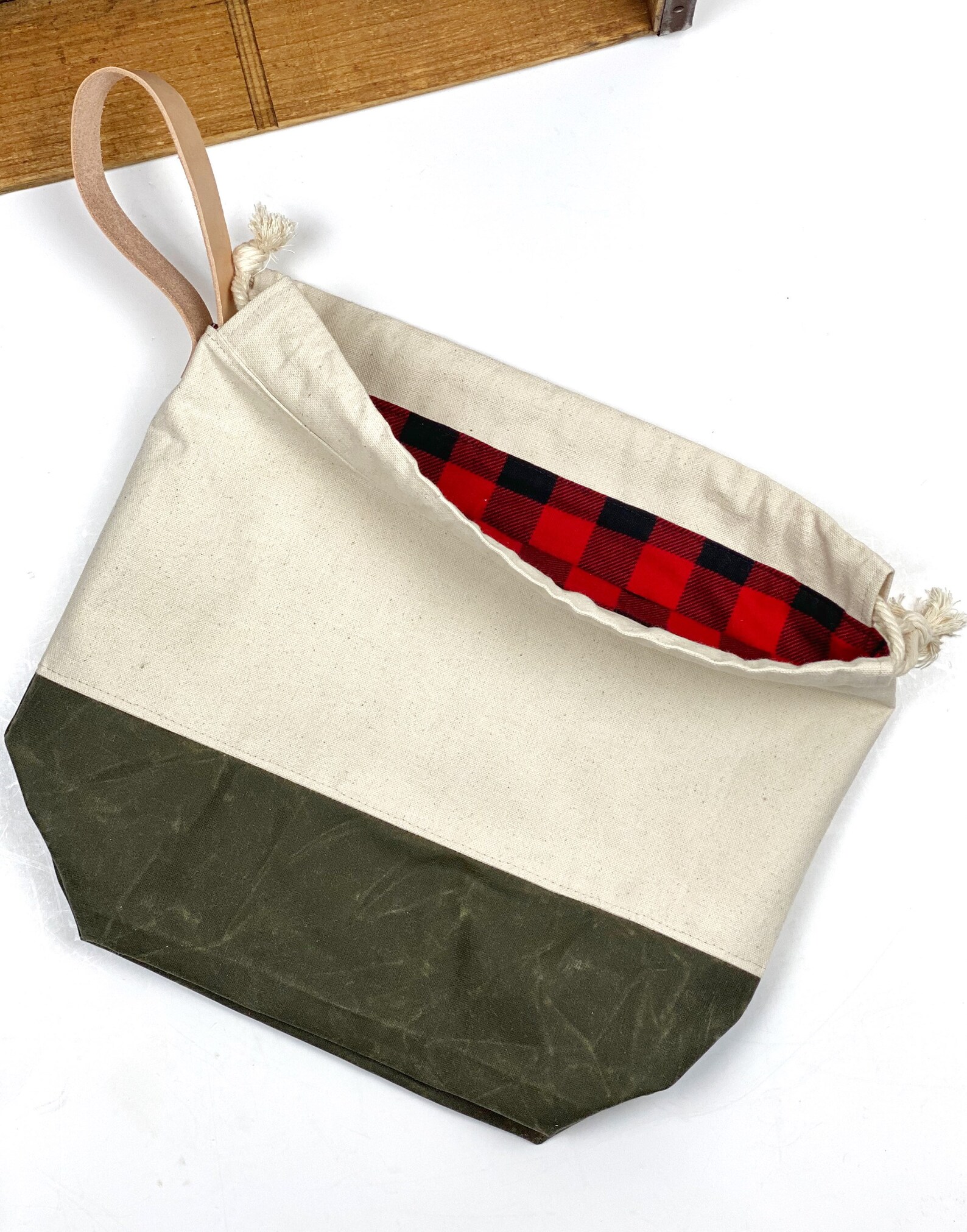 Army Green Waxed Canvas Project Bag Natural Duck Canvas Etsy
