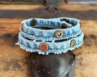 キャピタル　Denim&recycle button Bracelet！　美品 Upcycled Denim Seam Shotgun Shell Copper or Turquoise Rivets