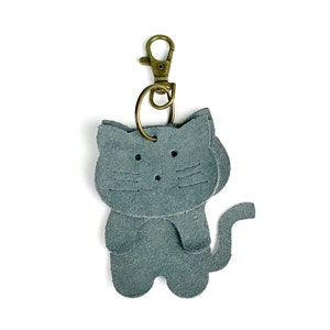 Suede Cat Keyring Purse Charm, Bag Clip on Cat Fob, Cute Cat Lovers Accessory