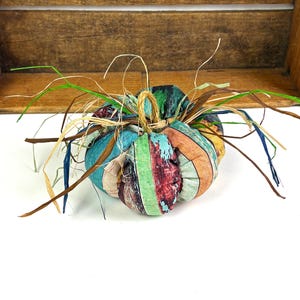 Rustic Colorful Barnwood Fabric Pumpkin Halloween Fall Home Decor