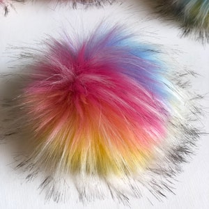 Faux Fur Pom Pom, Over the Rainbow Pom, Fake Fur Pom Pom, Rainbow Pom Pom, Pom Pom for Knit Hats, Kitchen Klutter Pom Pom image 2