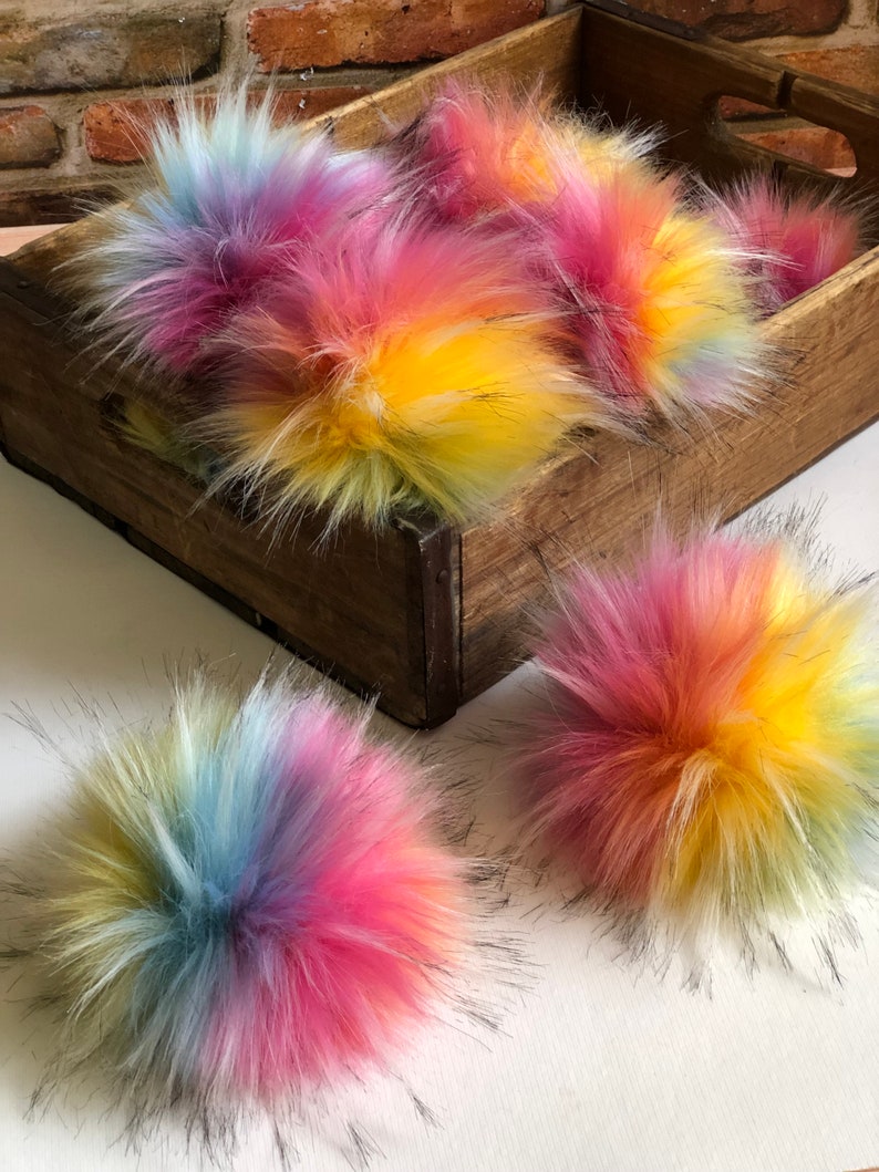 Faux Fur Pom Pom, Over the Rainbow Pom, Fake Fur Pom Pom, Rainbow Pom Pom, Pom Pom for Knit Hats, Kitchen Klutter Pom Pom image 5