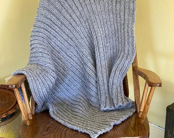 Hand Knit Ribbed Blanket Super Stretchy 40" x 40" Handmade Throw Afghan