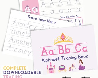 Preschool Toddler Alphabet Tracing Book, Princess Girls, Pre-K Handwriting Practice, Printable Preschool, Digital Download, Letter Size PDF