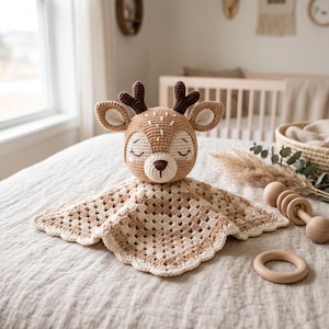 Schema PDF per copertina all'uncinetto a forma di cervo, schema per copertina di sicurezza per neonati all'uncinetto, copertina amigurumi a forma di cervo, schema per copertina all'uncinetto a tema bosco per neonati, PDF facile