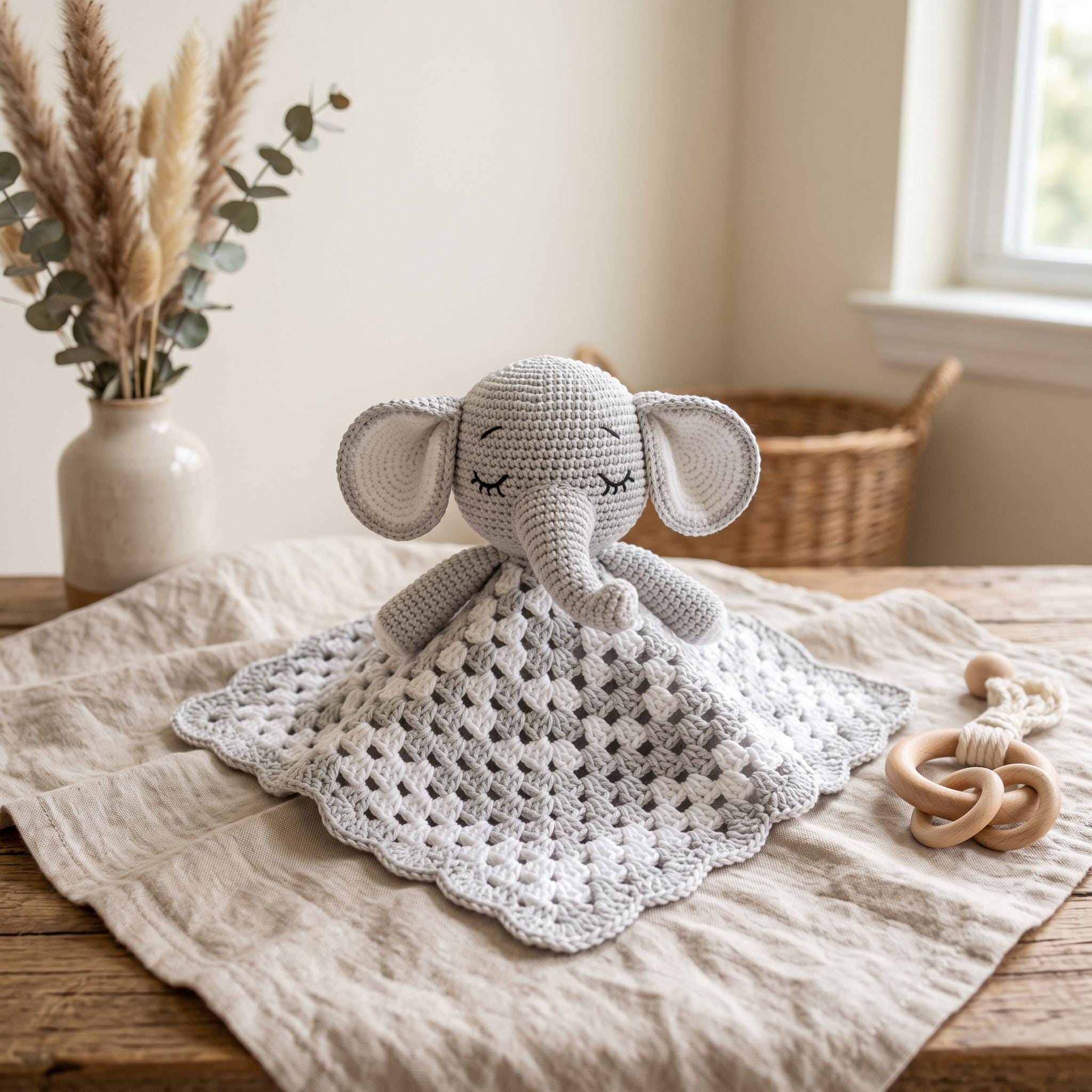 Elephant Lovey Baby Security Blanket Crochet