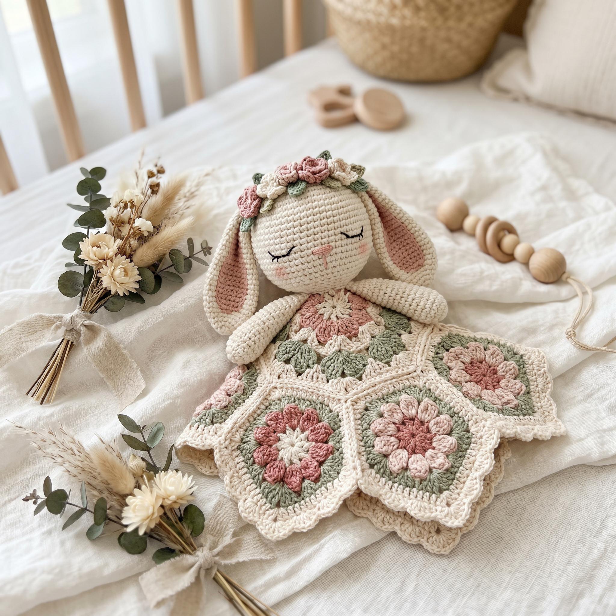 40 Bunny Lovey Crochet Patterns for Sweet Baby Gifts and Nursery Keepsakes 1 Bloom Bunny Lovey Bunny Security Blanket Pattern Baby