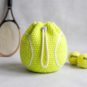 Modello PDF per sacca a coulisse per palline da tennis all'uncinetto, modello per borsa da tennis, astuccio regalo sportivo, borsa fai da te per tutti gli appassionati di tennis