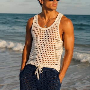 Patrón de pantalón corto de playa a crochet en PDF / Pantalón corto de playa unisex / Bañador de verano con cordón ajustable para hombre y mujer (tallas S–2X) / Descarga instantánea