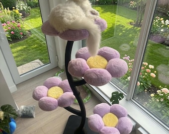 Black and lilac Flower Cat Tree: luxury purple cat tower