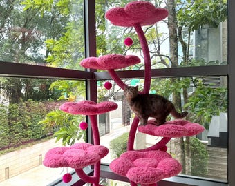 Large Pink Flower Cat Tree - Kawaii Cat Tower & Coquette Room Decor - Aesthetic Cute Cat Furniture with Sisal Scratching Posts