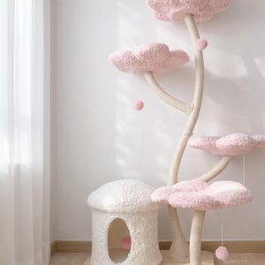 Pink Flower Cat Tree: Mushroom Condo, Sisal Scratching Post