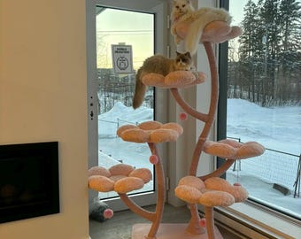 Pink Flower Cat Tree: 63" Modern Multi-Level Cat Tower