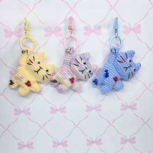 Wobbly-Eyed Derpy Cat Keychain | Handmade Crochet Silly Kitten Bag Charm.