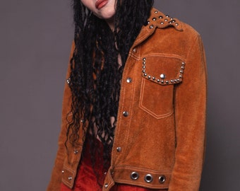 Vtg Customized 70s Hand-Studded Suede Jacket Size S