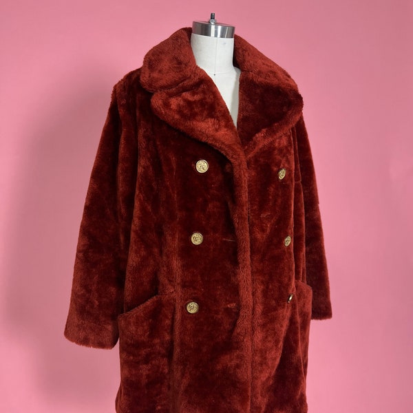 Vtg 1970s Sears Fashions Faux Fur Rust Orange Coat Size M