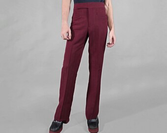 Deadstock 70s Wine Hand-Tailored Polyester Pants Size 30