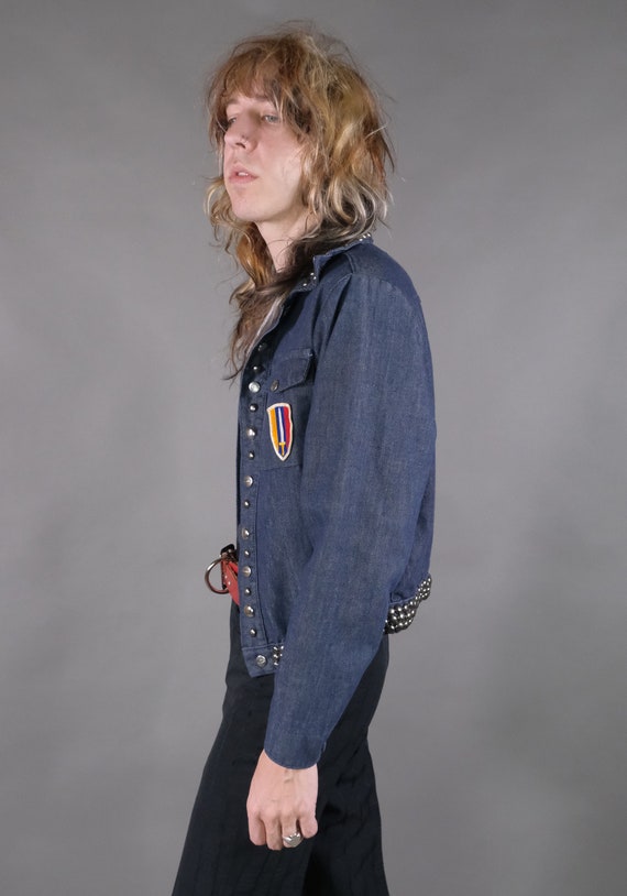 1970s Studded Patched Denim Jacket Size S - image 4