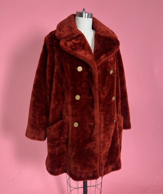 Vtg 1970s Sears Fashions Faux Fur Rust Orange Coat