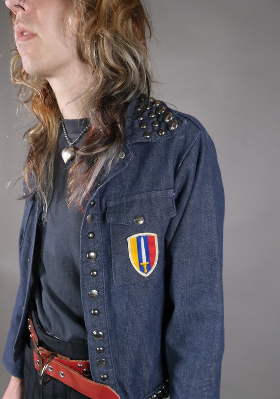 1970s Studded Patched Denim Jacket Size S - image 2