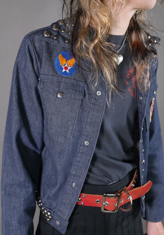 1970s Studded Patched Denim Jacket Size S - image 7