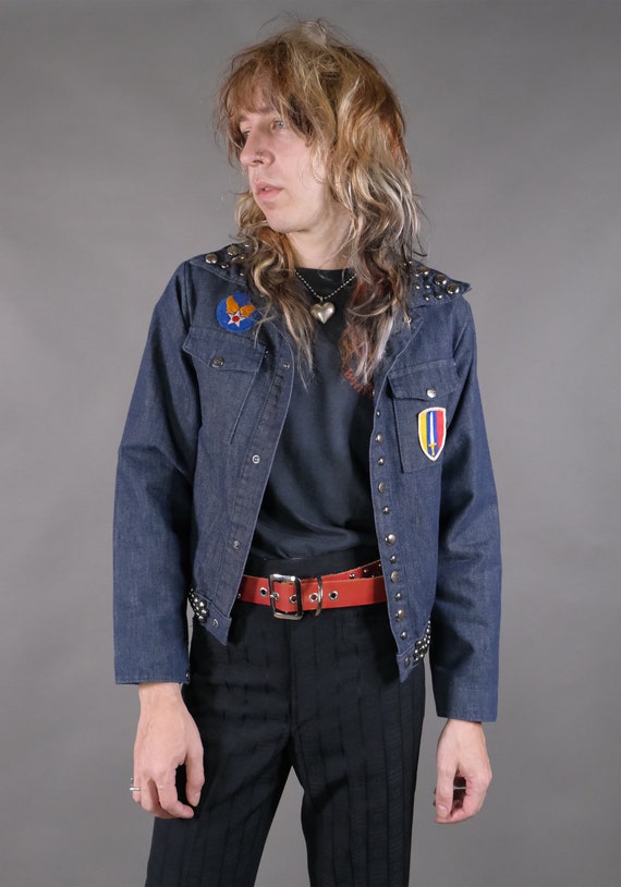 1970s Studded Patched Denim Jacket Size S - image 5