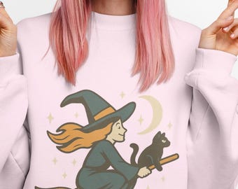 Vintage fliegende Hexe PNG | Retro Halloween Clipart (digitaler Download)