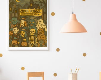 Retro Halloween Poster: Ghoul Schule Vintage Horror Cartoon (Digitaler Download)