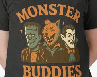 Weinlese-Halloween-Monster-Trio PNG | Retro T-Shirt Motiv (Digitaler Download)