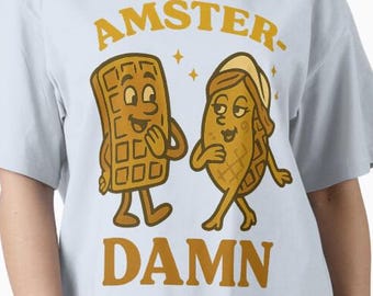 Lustiges Essen Shirt AmsterDAMN Stroopwafel PNG | Amsterdamer Waffel Paar Kunst | Holländische Reise Digitaler Download