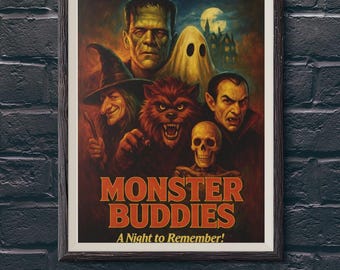 Retro Horror Cartoon Poster: Monster Buddies Art (Digitaler Download)