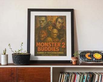 Poster Retro Monster Buddies 2 Horror: 70er Jahre Cartoon Kunst (Digitaler Download)