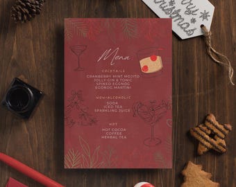 Weihnachts-Cocktail-Menü-Vorlage: Bearbeitbares Festtagsschild (Canva)