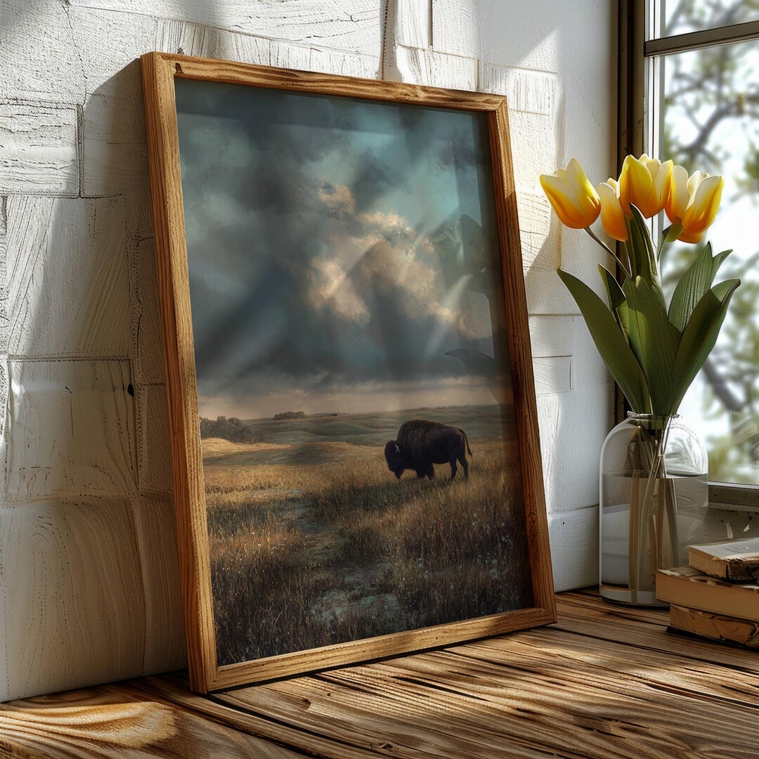 Bison on the Prairie Poster | Wall Art | Buffalo Print | Bison Painting ...