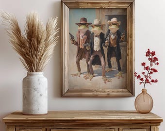 Western frog cowboys, Rustic Frog Wall Art Print, Prairie Decor, Animal Lover Gift, Country Living, Western Themed, Rustic vibes, Frog art