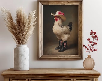 Cowgirl Henne, rustikales Huhn Wandkunst, Bauernhaus Druck, Tier Liebhaber Geschenk, westliche Kunst, Landleben, westliche Themen, Cowgirl, Huhn Kunst
