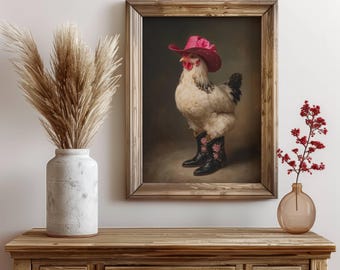 Cowgirl Huhn, rustikales Huhn Wandkunst, Bauernhausdekor, Geschenk für Tierliebhaber, westliche Kunst, Landleben, westliche Themen, Cowgirl, Huhn