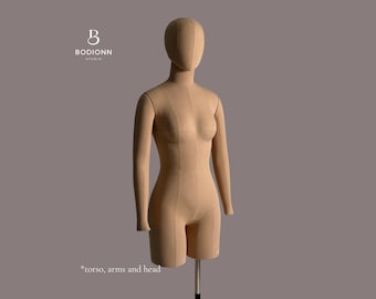 Maniquí femenino profesional, brazos ajustables, cabeza, torso con posibilidad de fijación, maniquí de sastre.