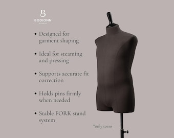 Torso de maniquí masculino: espuma de poliuretano, funda de algodón, sastrería, drapeado, patronaje. Maniquí de costura masculino