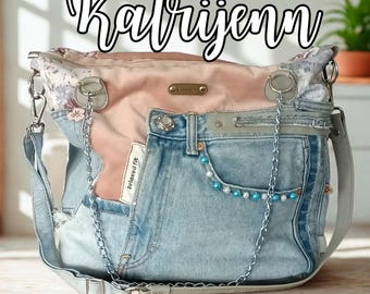 Recycled Denim Bag, Handmade Upcycled Jeans Tote, One of a Kind