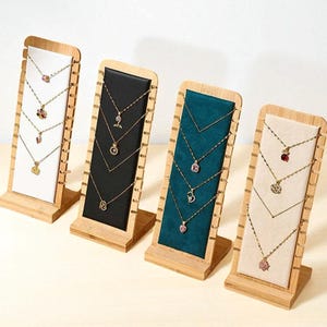 Bamboo Wood Necklace Display Stand, Detachable Jewelry Organizer