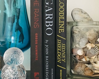 Vintage Black Hardcover Book Collection: Colorful Lettering Decor